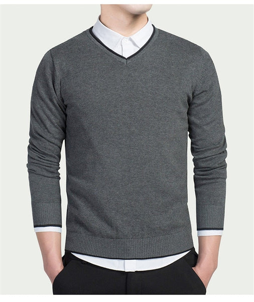 Men's Pullover Sweaters Jersey Jumper V-Neck Autumn Winter Basic Knitwear Plain Style  -  GeraldBlack.com