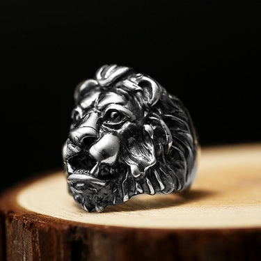 Men's Punk Personality Silver Lion King Ring Vintage Black Biker Jewelry - SolaceConnect.com