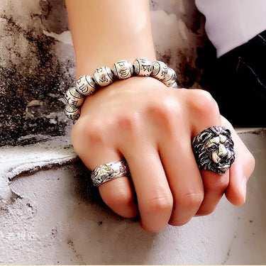 Men's Punk Personality Silver Lion King Ring Vintage Black Biker Jewelry - SolaceConnect.com