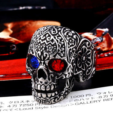 Men's Punk Style Classic Garden Flower Stainless Steel Skull Ring  -  GeraldBlack.com