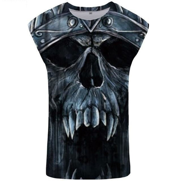 Men's Punk Tank Top Singlet 3D Gothic Print Fitness Vest with O-Neck - SolaceConnect.com