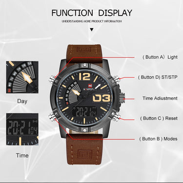 Men's Quartz Analog Sports Military Stainless Steel Leather Band Watches  -  GeraldBlack.com