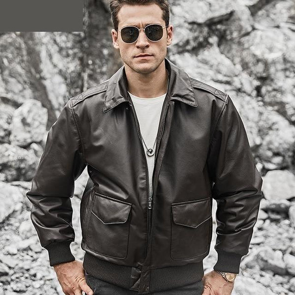 Men's Real Lambskin Leather Cotton Filling Winter Bomber Air Force Jacket - SolaceConnect.com