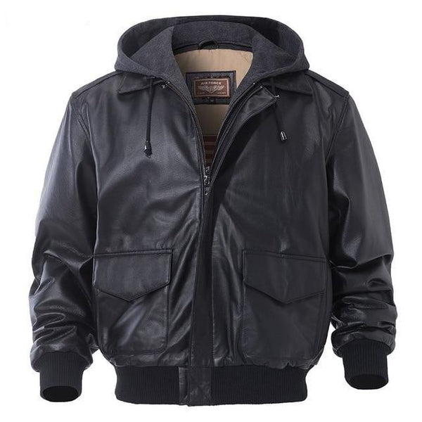 Men's Real Lambskin Leather Removable Hood Pilot Air Force Bomber Jack ...