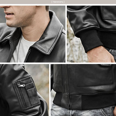 Men's Real Lambskin Leather Winter Warm Air Force Aviator Bomber Jacket - SolaceConnect.com