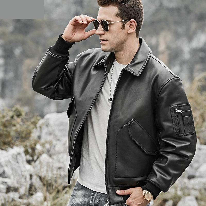 Men's Real Lambskin Leather Winter Warm Air Force Aviator Bomber Jacket - SolaceConnect.com