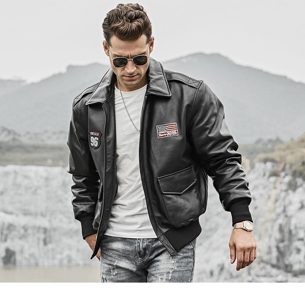 Men's Real Lambskin Leather Winter Warm Air Force Pilot Bomber Jacket - SolaceConnect.com