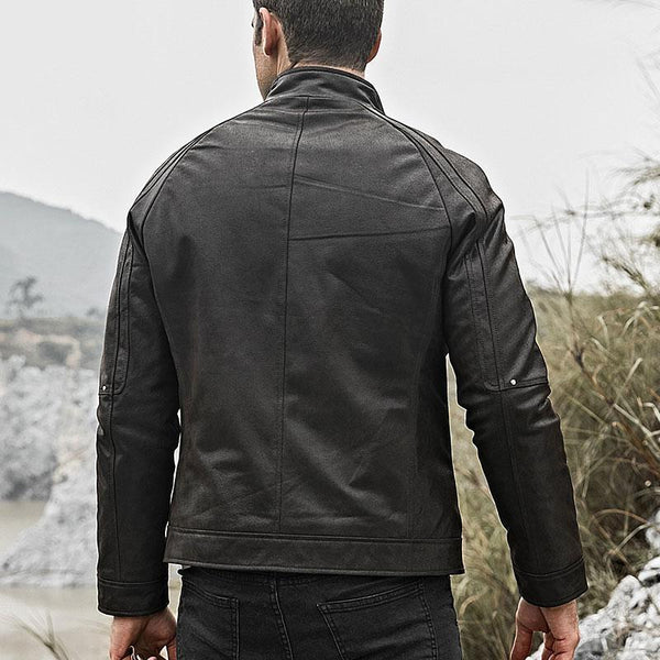 Men's Real Pigskin Leather Motorcycle Jacket with Zipper Closure - SolaceConnect.com