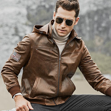 Men's Real Pigskin Leather Motorcycle Jackets with Removable Hood  -  GeraldBlack.com