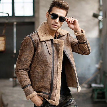 Men's Real Pigskin Leather Winter Warm Aviator Motorcycle Jackets - SolaceConnect.com