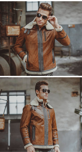 Men's Real Pigskin Leather with Faux Shearling Liner Motorcycle Jackets - SolaceConnect.com