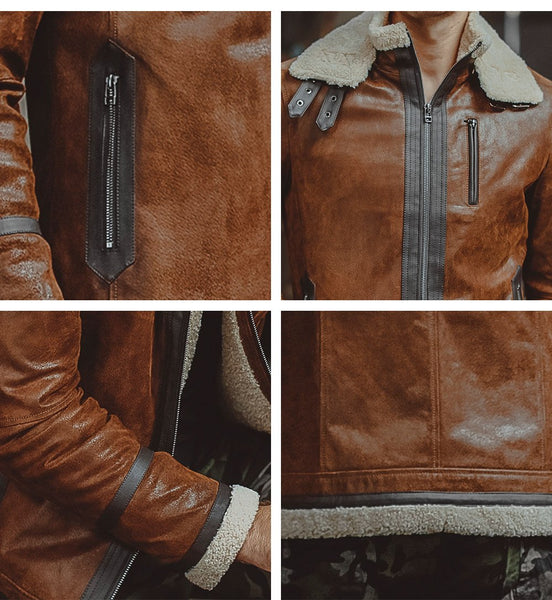 Men's Real Pigskin Leather with Faux Shearling Liner Motorcycle Jackets - SolaceConnect.com