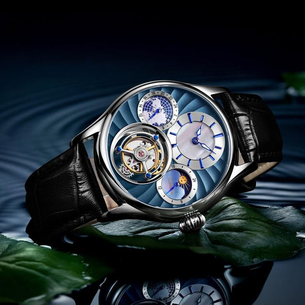 Men's Real Tourbillon Moon Phase Multifunction Mechanical Wristwatch - SolaceConnect.com