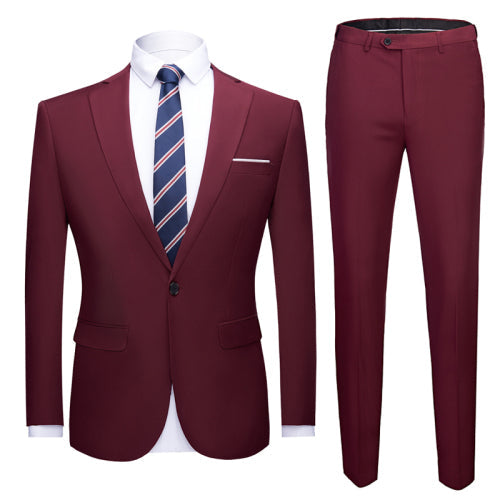 Men's Red Wine Slim High-End Formal Jacket Pants Wedding Two-Piece Suit Set  -  GeraldBlack.com