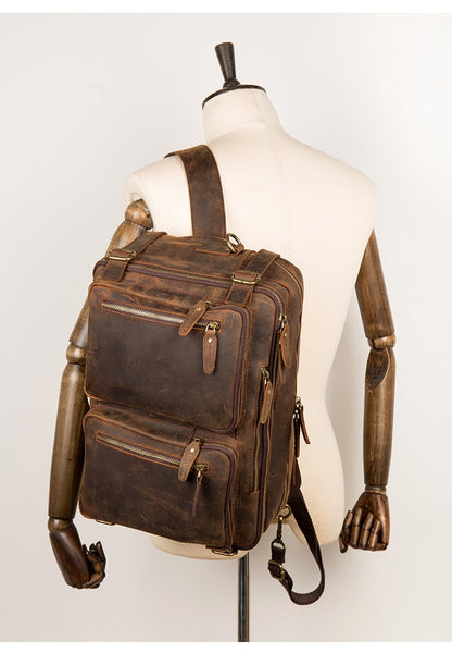 Men's Retro Handmade Crazy Horse Leather Travel Computer Backpacks  -  GeraldBlack.com