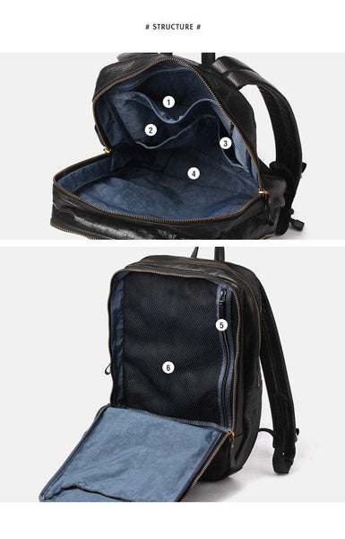Men's Retro Handmade Genuine Leather Laptop Large Capacity Backpacks  -  GeraldBlack.com