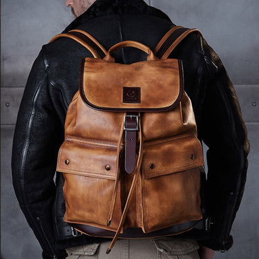Men's Retro Leisure Genuine Leather Paratrooper Travel School Backpack  -  GeraldBlack.com