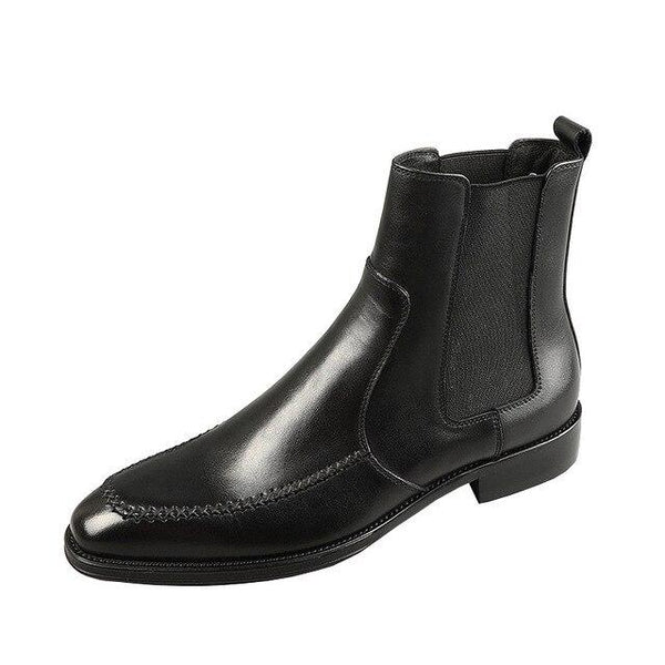 Men's Retro Luxury Real Leather Pointed Thick Heel Dress Shoes - SolaceConnect.com