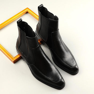 Men's Retro Luxury Real Leather Pointed Thick Heel Dress Shoes  -  GeraldBlack.com