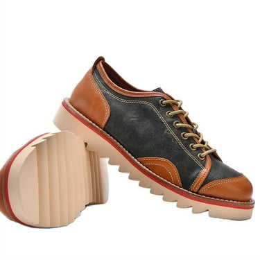 Men's Retro Round Toe England Style Lace Up Splice Work Dress Shoes  -  GeraldBlack.com