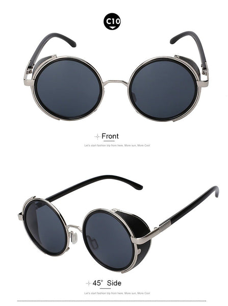 Men's Retro Vintage Steampunk Fashion Round Metal Wrap Designer Sunglasses  -  GeraldBlack.com