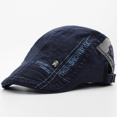 Men's Retro Visor Cap Casual Cotton Skull Beret Hat with Embroidery - SolaceConnect.com