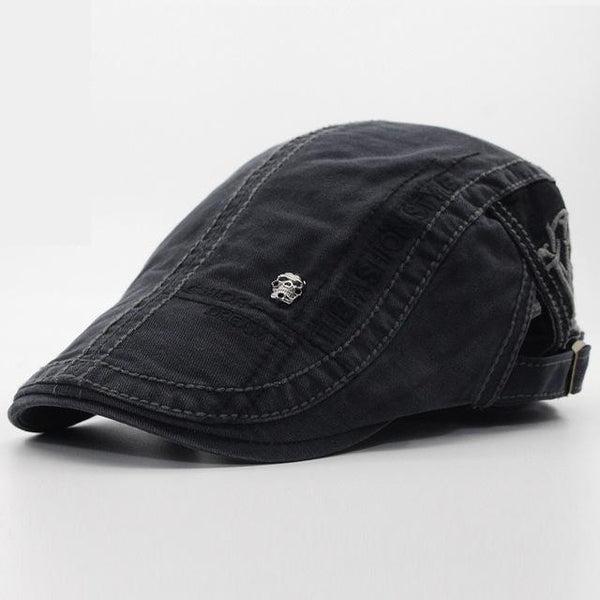 Men's Retro Visor Cap Casual Cotton Skull Beret Hat with Embroidery - SolaceConnect.com