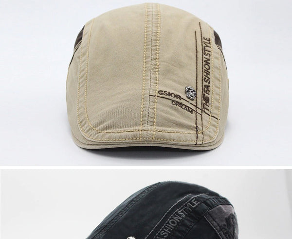 Men's Retro Visor Cap Casual Cotton Skull Beret Hat with Embroidery  -  GeraldBlack.com
