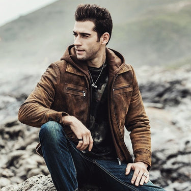 Men's Retro Warm Leather Detachable Hooded Motorcycle Jackets - SolaceConnect.com
