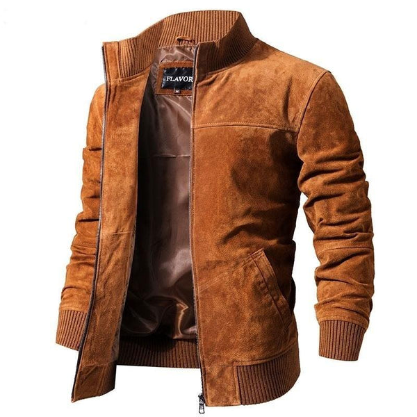 Men's Rib Cuff Collar with Pigskin Slim Fit Fleece Genuine Leather Coat  -  GeraldBlack.com