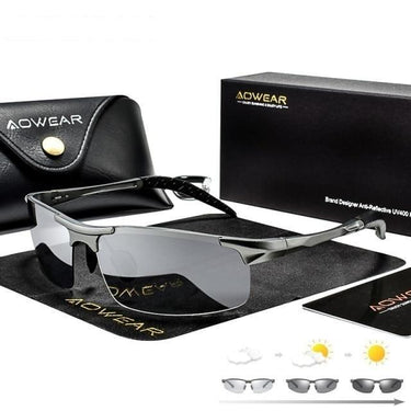 Men's Rimless Chameleon Glasses Aluminum Polarized Photochromic Sunglasses - SolaceConnect.com