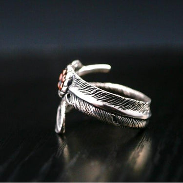 Women's Rose Gold Flower Feather Shape Love Punk Retro Adjustable Ring - SolaceConnect.com