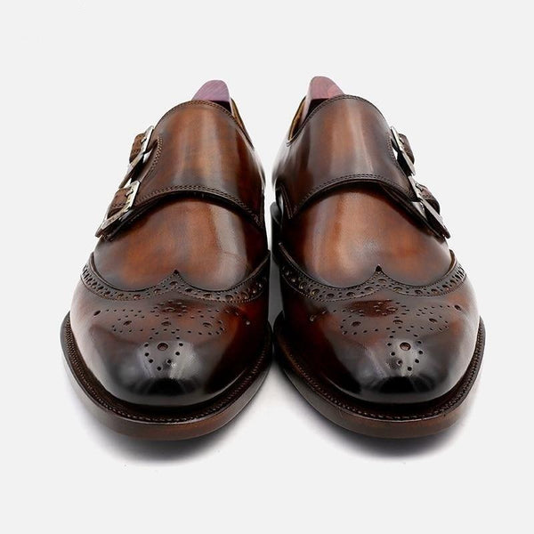 Men's Round Toe Full Grain Genuine Calf Leather Formal Brogue Shoes - SolaceConnect.com
