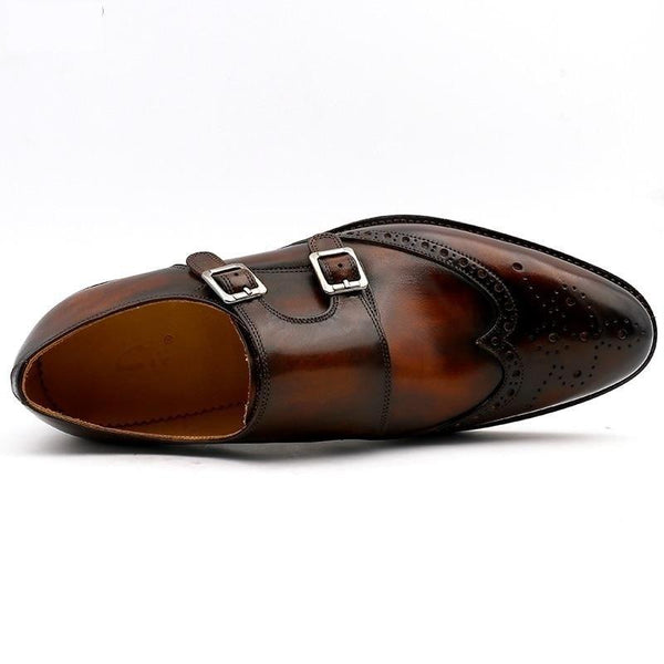 Men's Round Toe Full Grain Genuine Calf Leather Formal Brogue Shoes - SolaceConnect.com