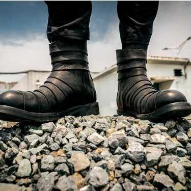 Men's Round Toe Genuine Leather Personality Designer Mid Calf Boots  -  GeraldBlack.com