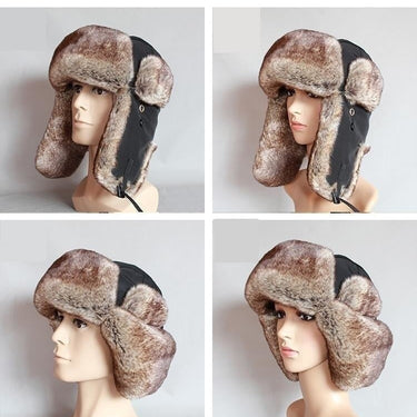 Men's Russian Winter Snow Rex Rabbit Trapper Bomb Fur Hat with Ear Flap - SolaceConnect.com