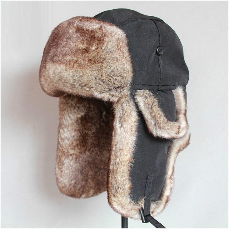 Men's Russian Winter Snow Rex Rabbit Trapper Bomb Fur Hat with Ear Flap  -  GeraldBlack.com