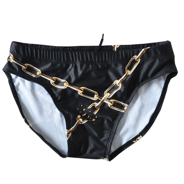 Men's Sexy Low Waist Chain Short Briefs Swimwear with Patchwork - SolaceConnect.com