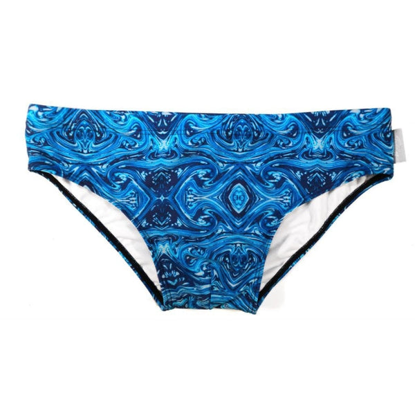 Men's Sexy Nylon Spandex 3D Print Blue Swim Boxer Briefs for Beach Surfing  -  GeraldBlack.com