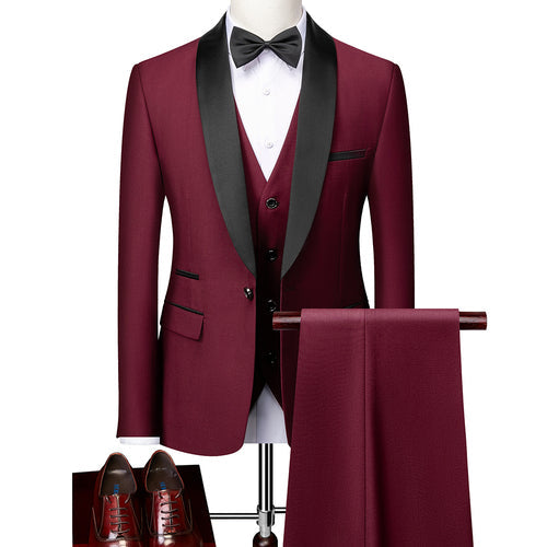 Men's Shawl-Collar Slim Fit Business Wedding Three-Piece Suit  -  GeraldBlack.com