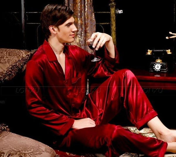 Men's Silk Satin Pajamas Set Sleepwear Lounge Wear Plus Size Fits All - SolaceConnect.com