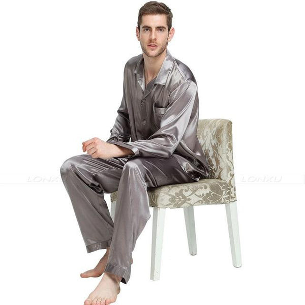 Men's Silk Satin Pajamas Set Sleepwear Lounge Wear Plus Size Fits All - SolaceConnect.com