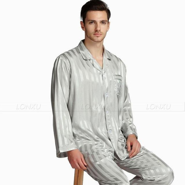 Men's Silk Satin Pajamas Set Sleepwear Loungewear S,M,L,Xl,2Xl,3Xl,4Xl - SolaceConnect.com