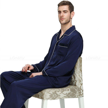 Men's Silk Satin Pajamas Set Turn-down Collar Button Fly Sleepwear  -  GeraldBlack.com