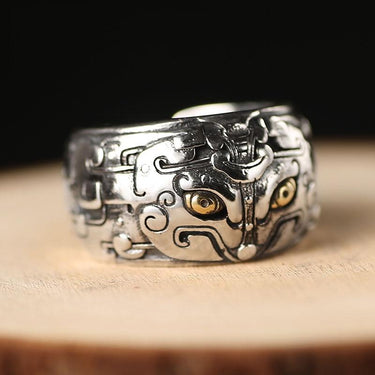 Men's Silver Chinese Myth Creature Punk Personality Bague Ring - SolaceConnect.com