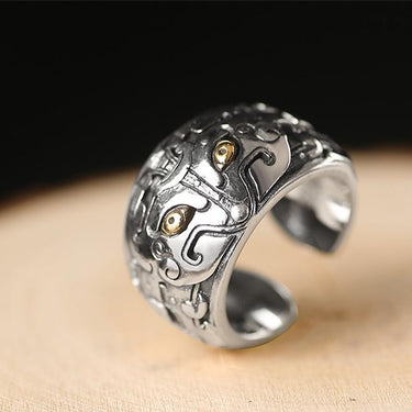 Men's Silver Chinese Myth Creature Punk Personality Bague Ring - SolaceConnect.com