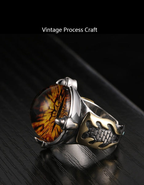 Unisex Silver Yellow Cubic Zirconia Stone Adjustable Vintage Ring - SolaceConnect.com