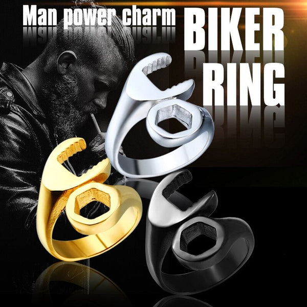 Men's Simple Titanium Stainless Steel Punk Fashion Biker Wrench Rings  -  GeraldBlack.com