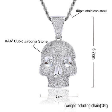 Men's Skull Pendant Celebrity Style Micro Zircon Hip Hop Fashion Necklace - SolaceConnect.com