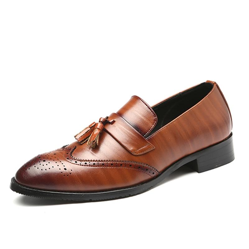 Men's Slip-on Formal Brogue Tassel Leather Dress Shoes with Pointed Toe  -  GeraldBlack.com